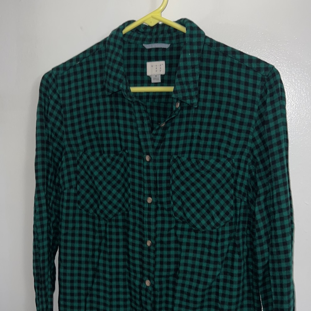 COPY - Womens Green Small Plaid Checkered Button Up Shirt